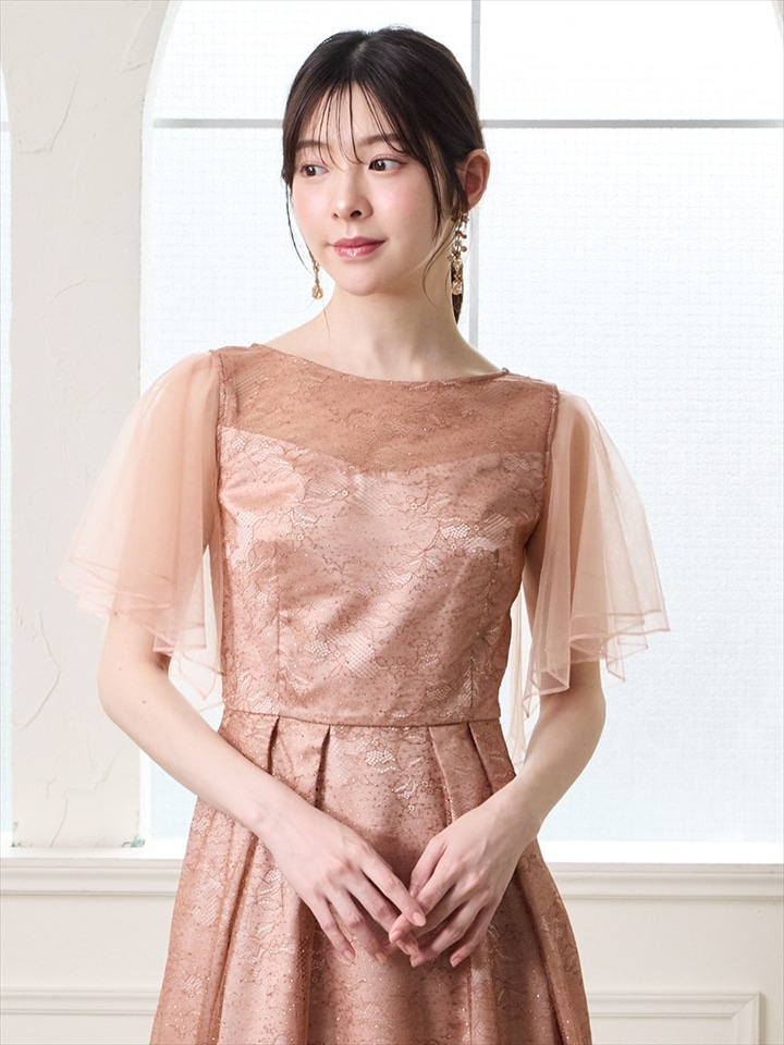 【WEB限定】グリッターレースロングドレス専用付け袖|サーモンピンク