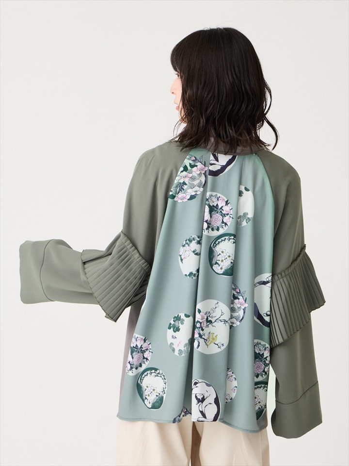 花天井 ボウタイブラウス|カーキ