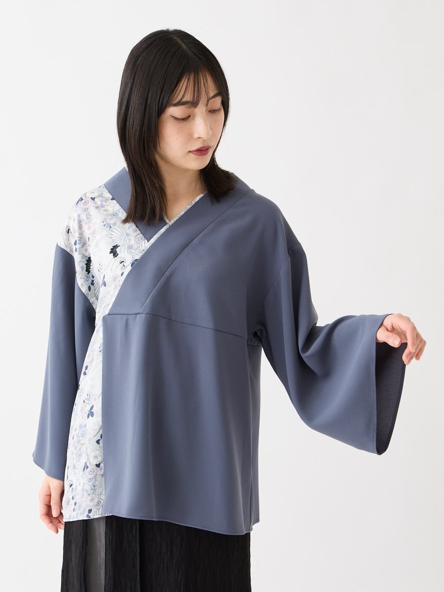 八重鶴姫 着物衿カシュクールブラウス|グレー