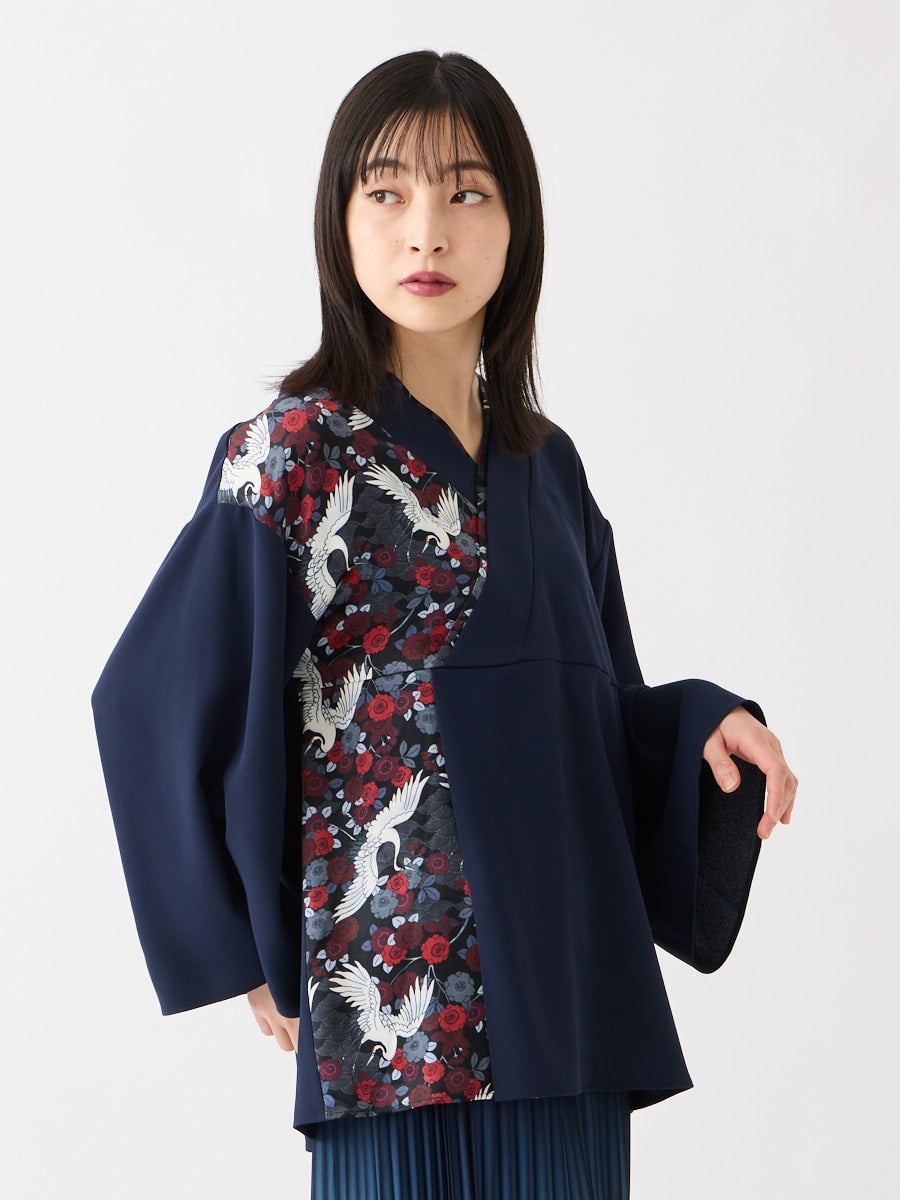 八重鶴姫 着物衿カシュクールブラウス|ネイビー