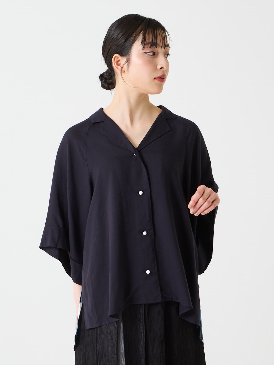 三毛雲・あんみつ バックプリント開襟シャツ|ネイビー
