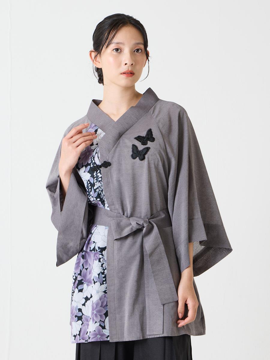 あんみつ・花図鑑 蝶々アシメトリーチュニック|チャコールグレー