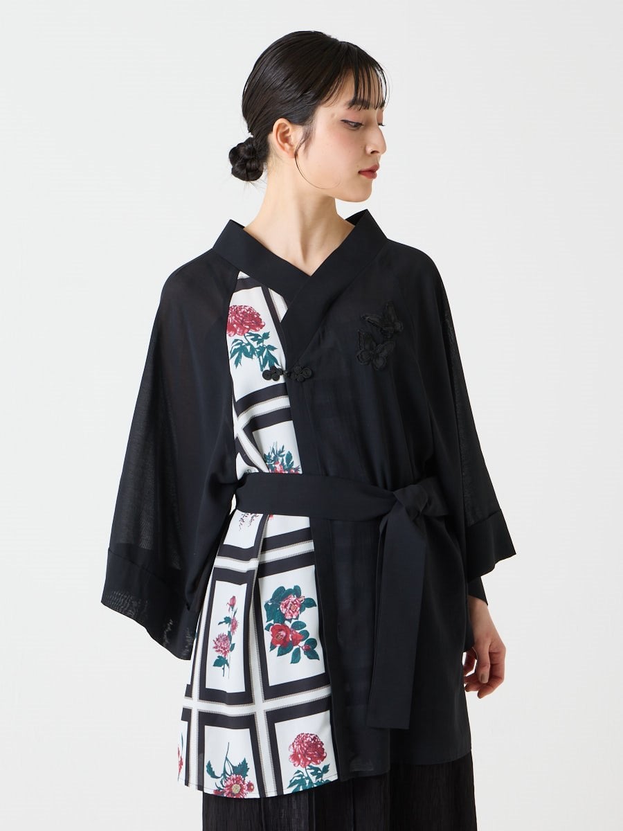あんみつ・花図鑑 蝶々アシメトリーチュニック|ブラック