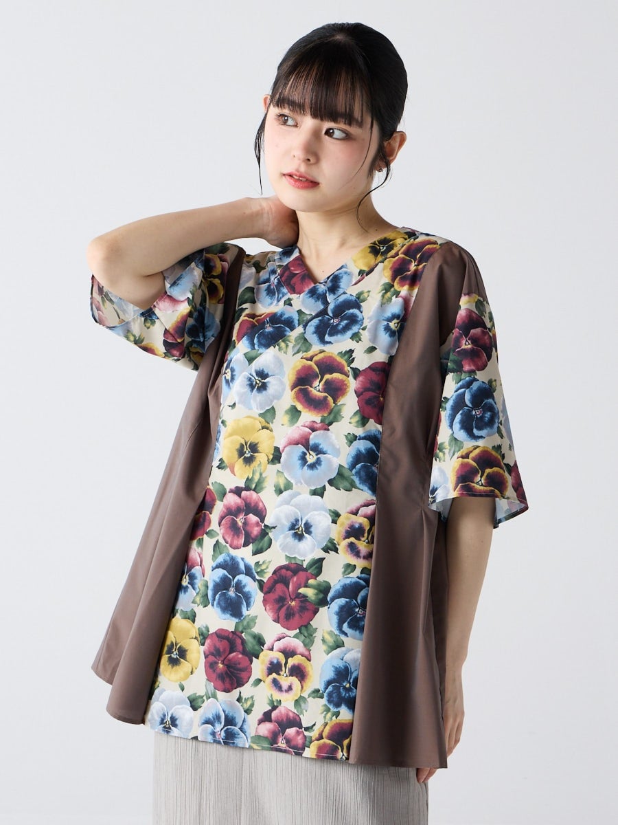 パンジー Vネックブラウス|モカ