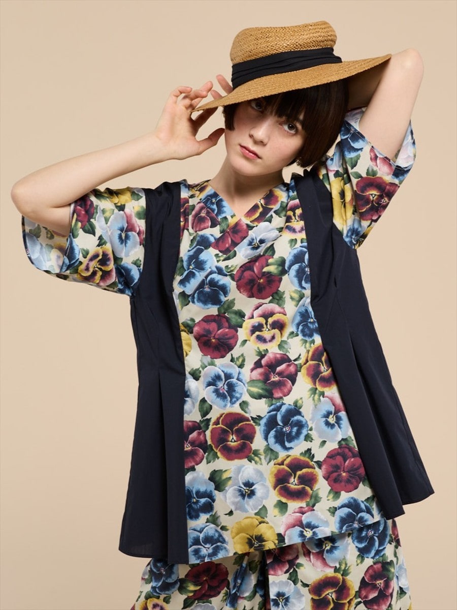 パンジー Vネックブラウス|ネイビー