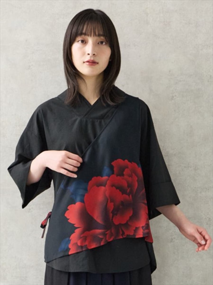 キャロル・妖　袈裟付き着物衿ブラウス|ブラック