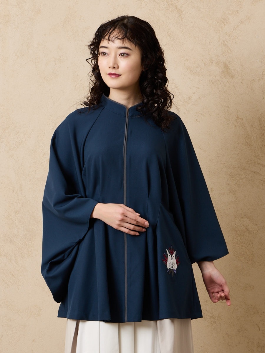 月見うさぎ刺繍 着物袖ブラウス|ターコイズ