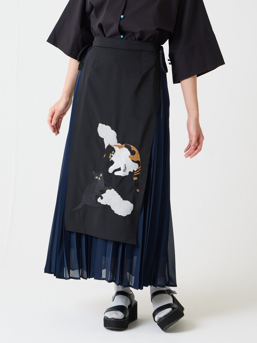 三毛雲 刺繍レイヤードスカート|ブラック
