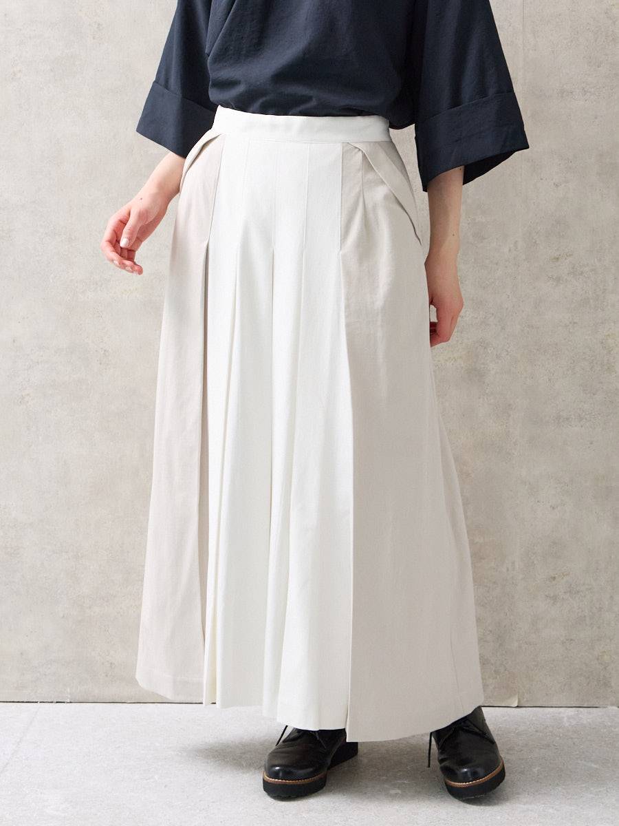 配色袴風タックスカート|グレージュ