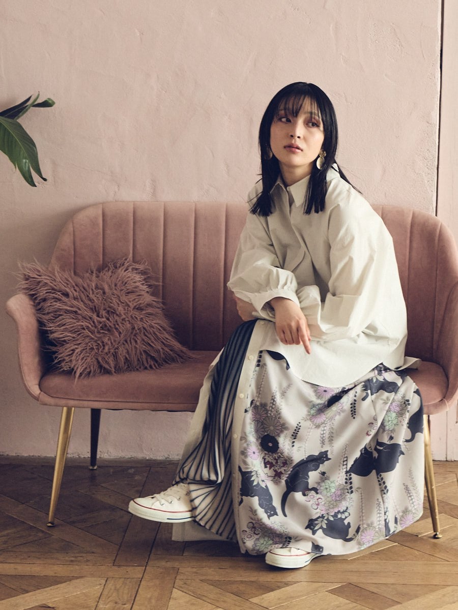 夜空猫 レイヤード風ワンピース|ライトグレー