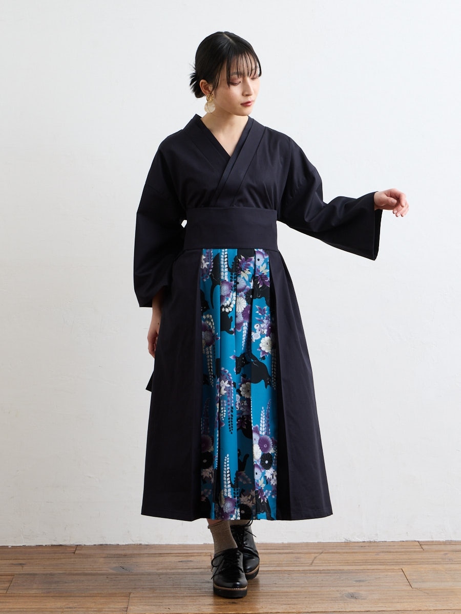 夜空猫 ベルト付きタックワンピース|チャコールグレー