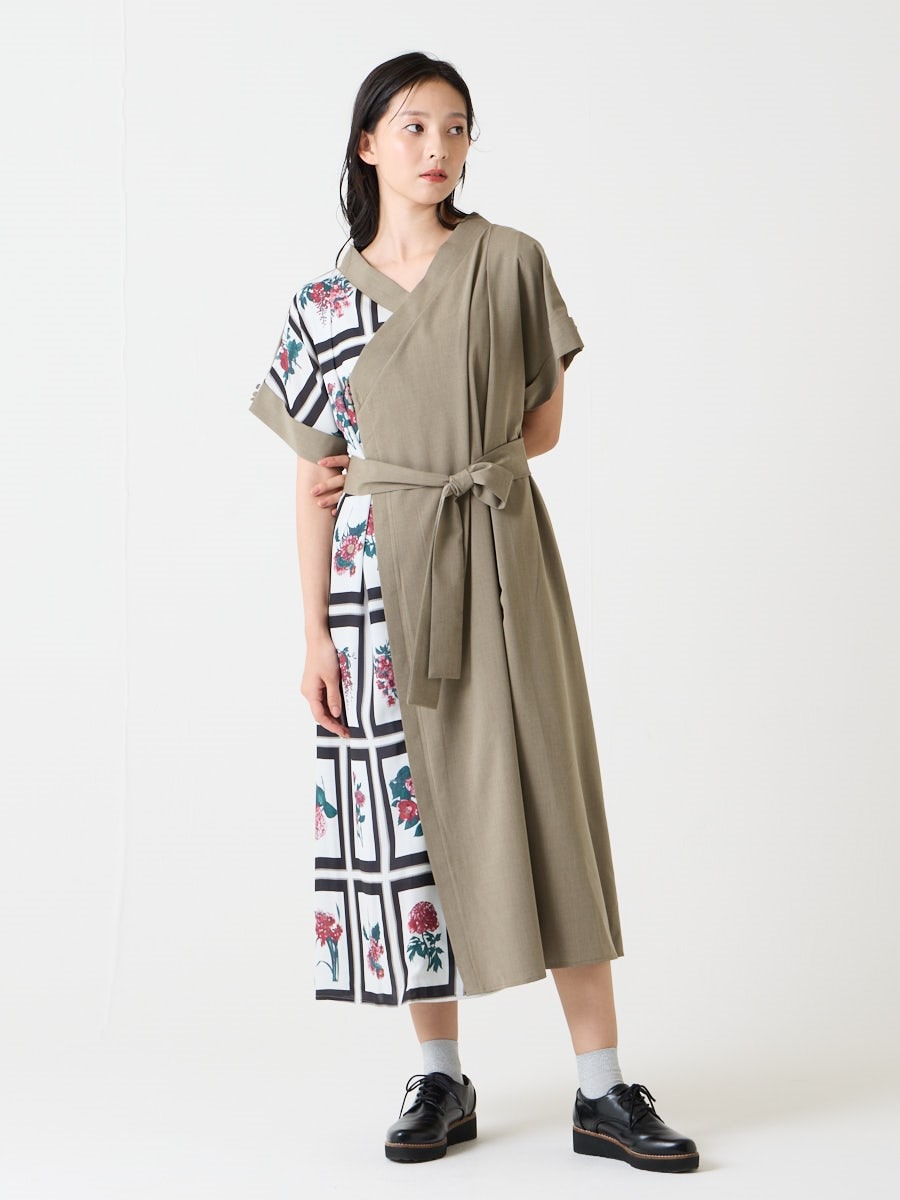 花図鑑 ストレートカシュクールワンピース|カーキ