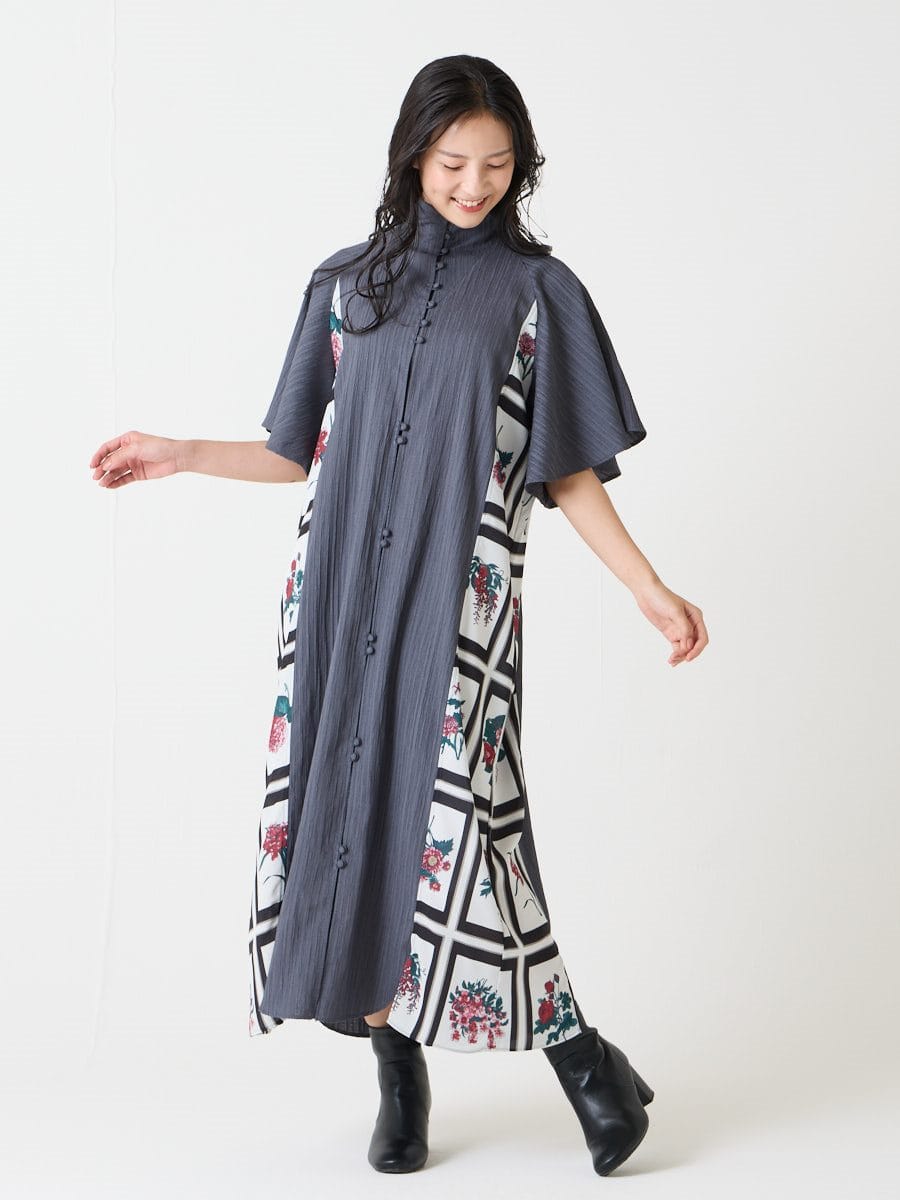 三毛雲・花図鑑楊柳ワンピース|グレー