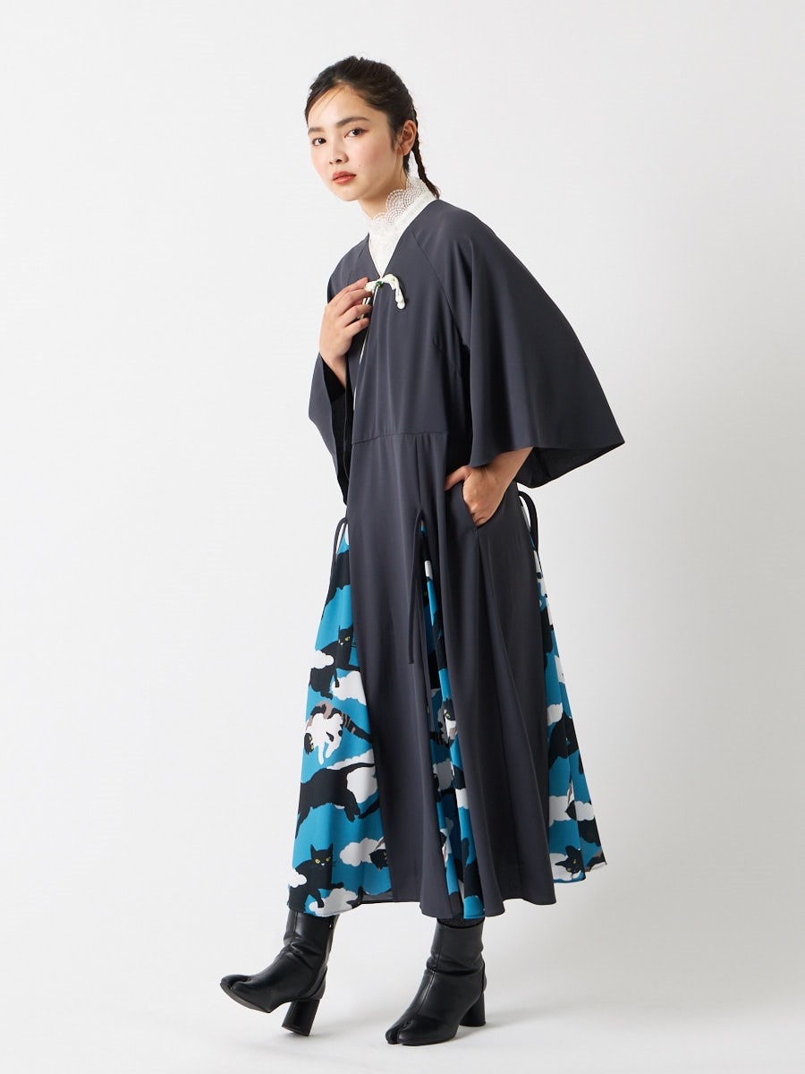 三毛雲・あんみつ カシュクール切り替えワンピース|チャコールグレー