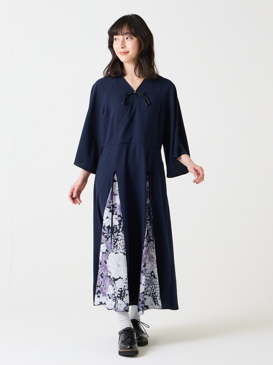 三毛雲・あんみつ カシュクール切り替えワンピース|ネイビー