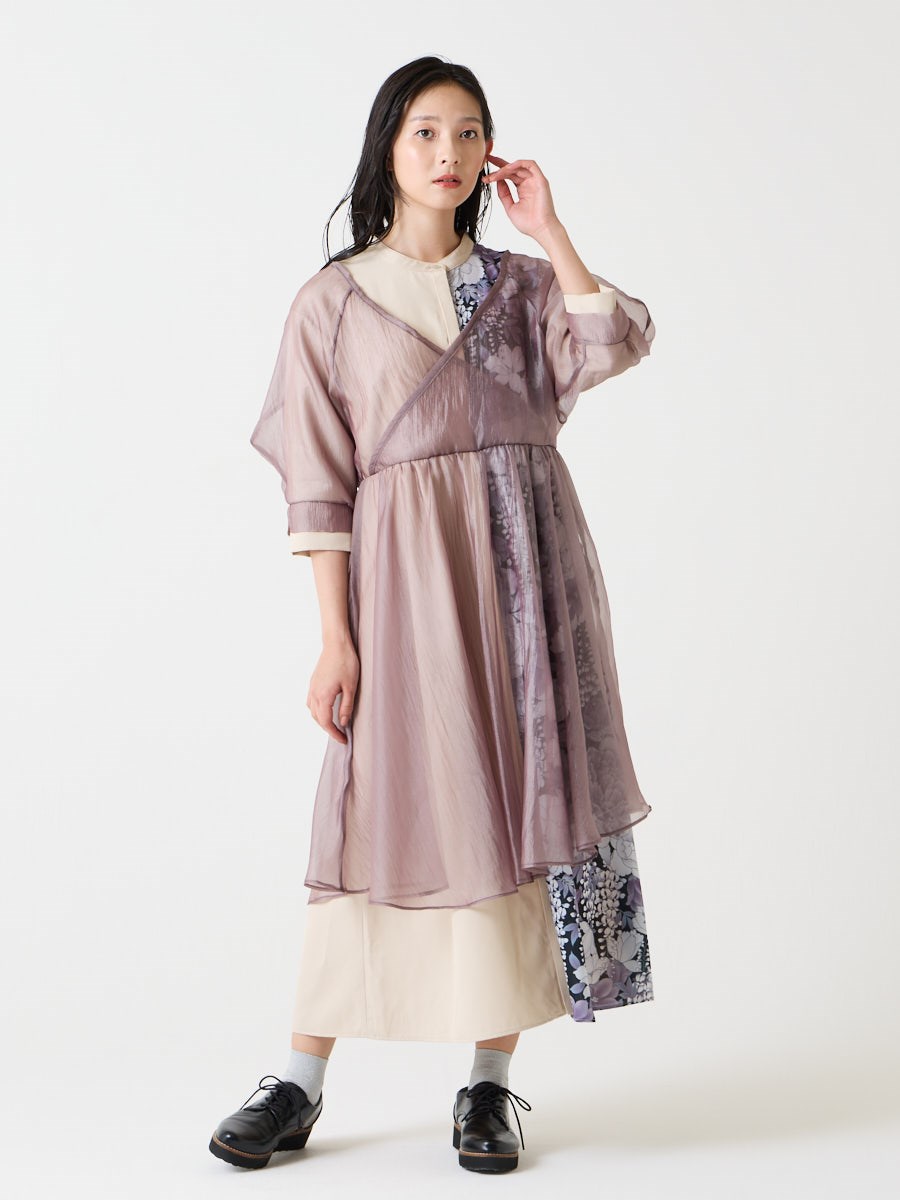 花とあんみつ シアー重ねウェーブワンピース|モカ