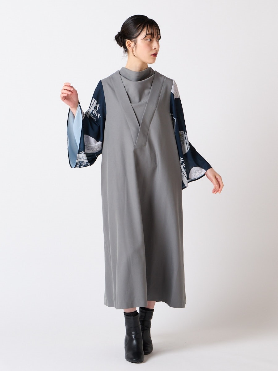 キャロル・妖　レイヤード風ワンピース|チャコールグレー