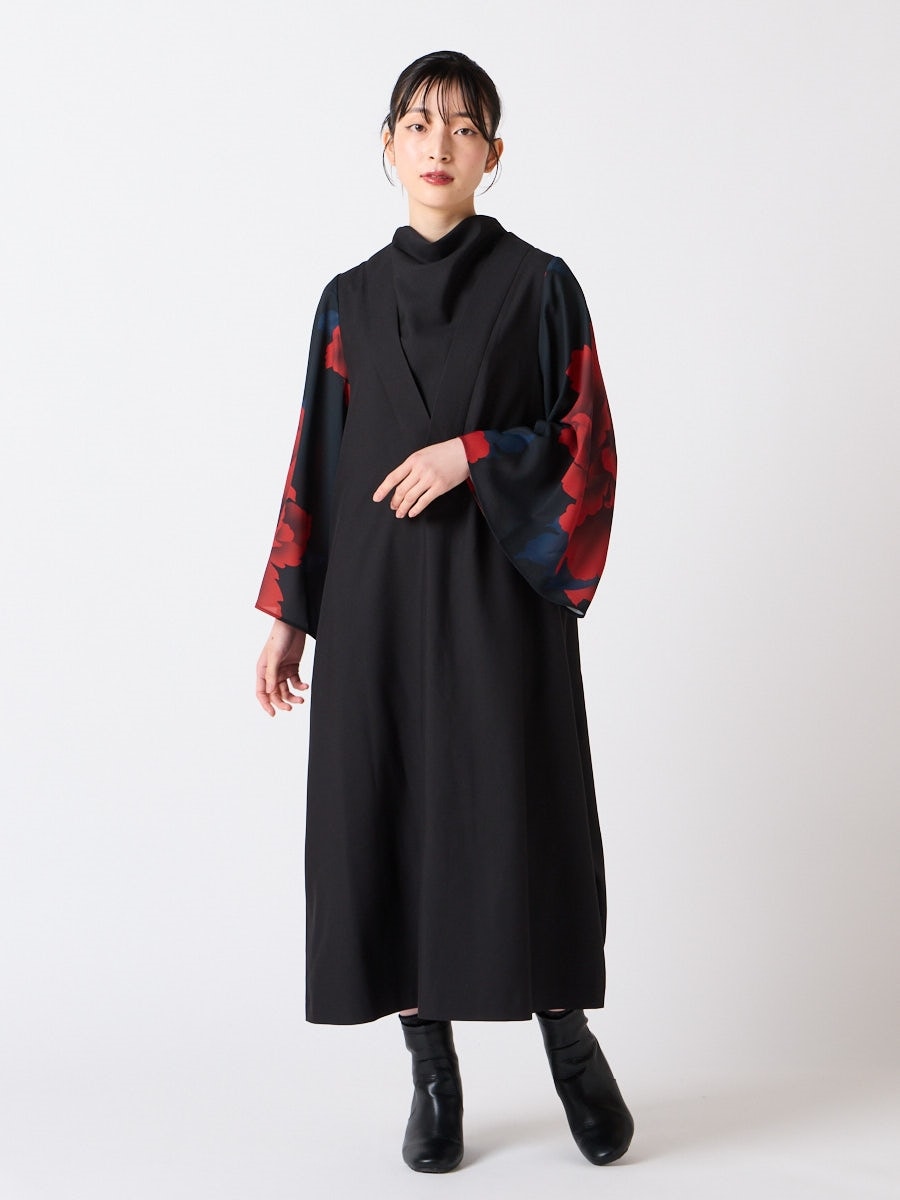 キャロル・妖　レイヤード風ワンピース|ブラック