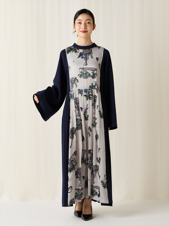 クルエレ 袴風プリーツワンピース|ネイビー