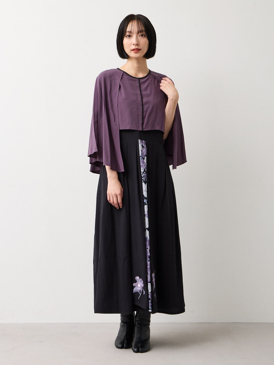 ケープ羽織風刺繍ワンピース|パープル