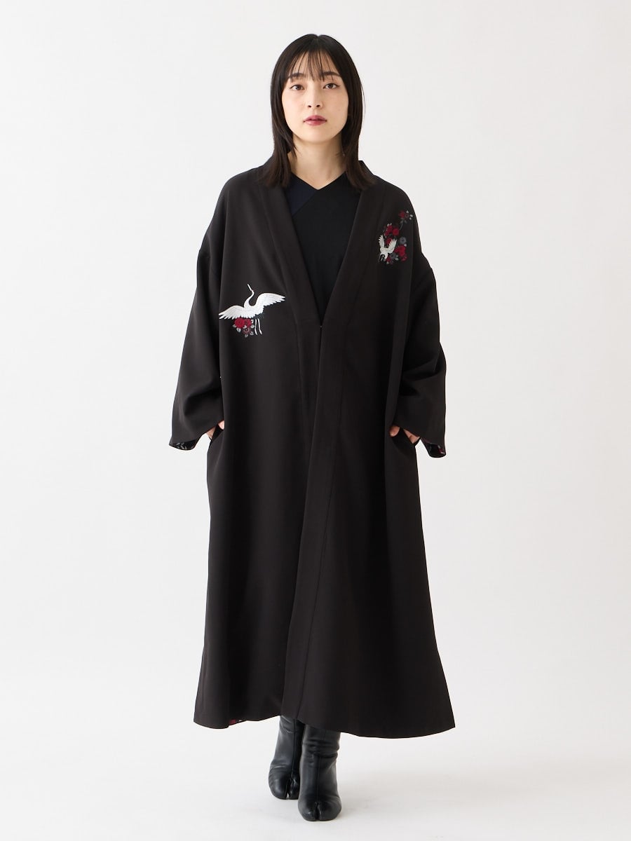八重鶴姫 リバーシブル刺繍羽織|ブラック