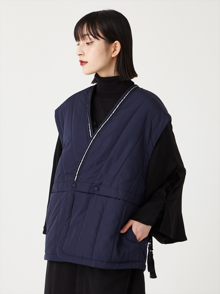 夜空猫・月見うさぎ キルティングベスト|ネイビー