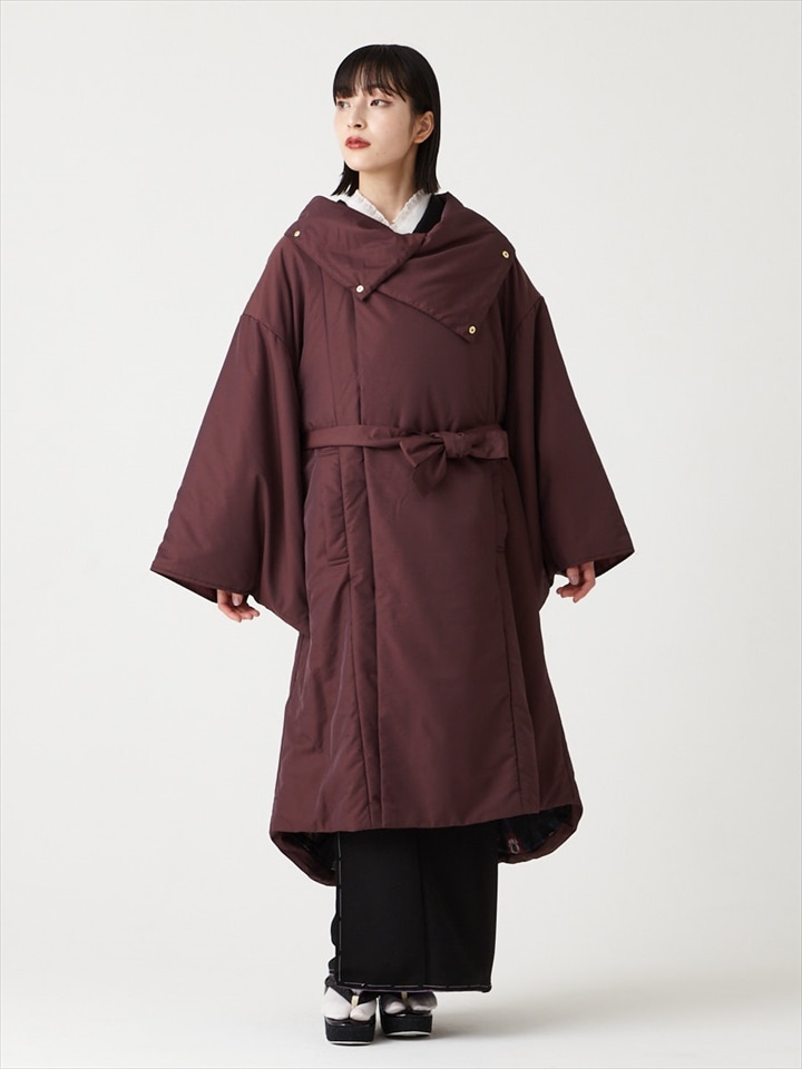 月見うさぎ・花園 BIGカラーロングコート|ボルドー