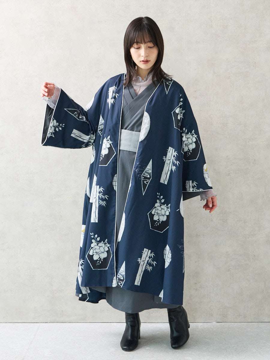 キャロル・妖　リバーシブルロング羽織|チャコールグレー