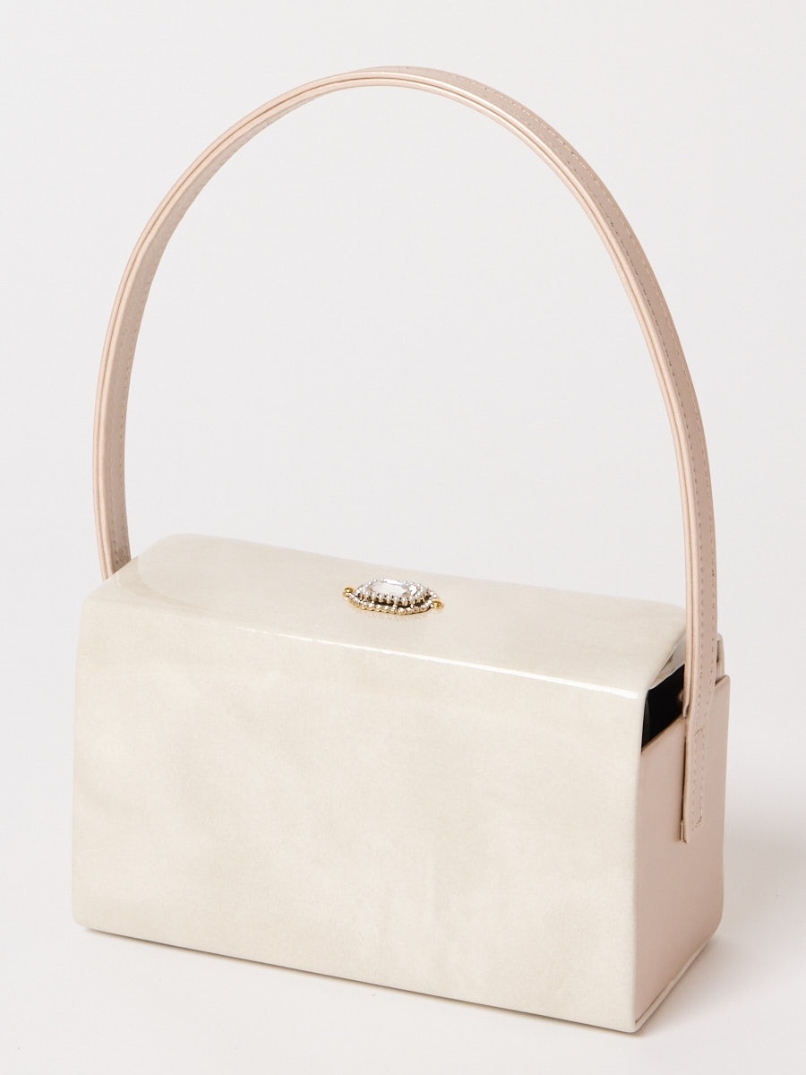 エナメルボックスバッグ|ピンクベージュ