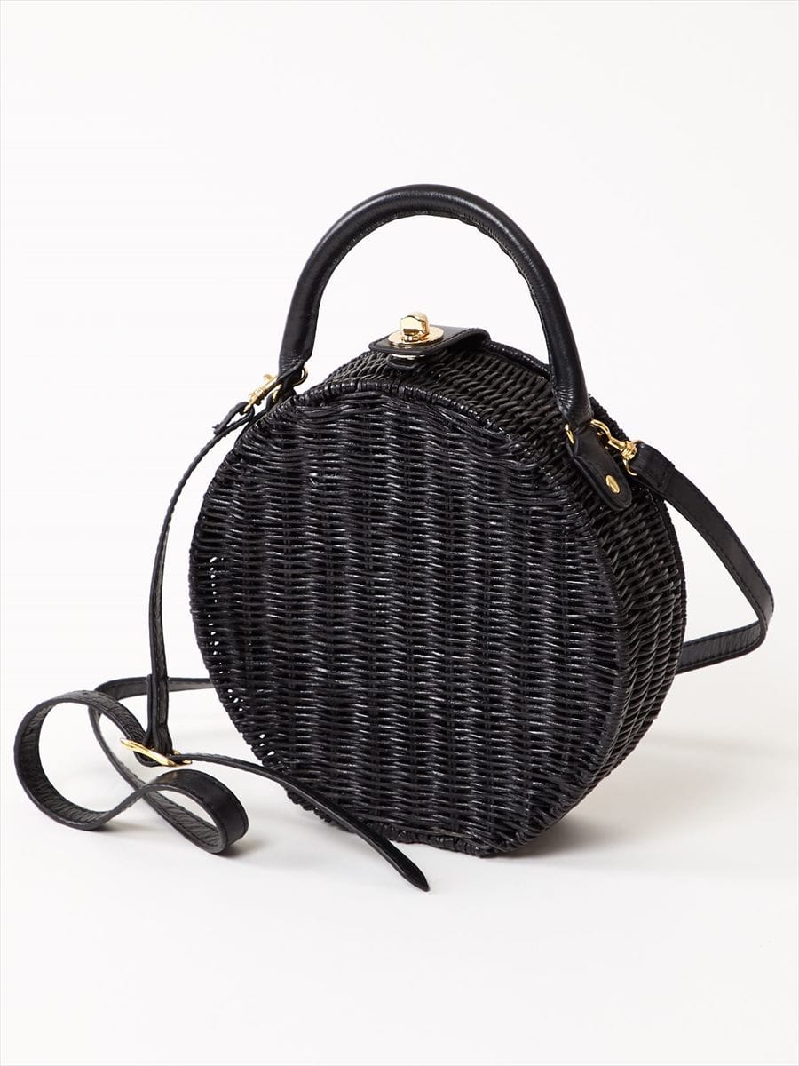 【残りわずか】ラタンレザーまるトート|ブラック