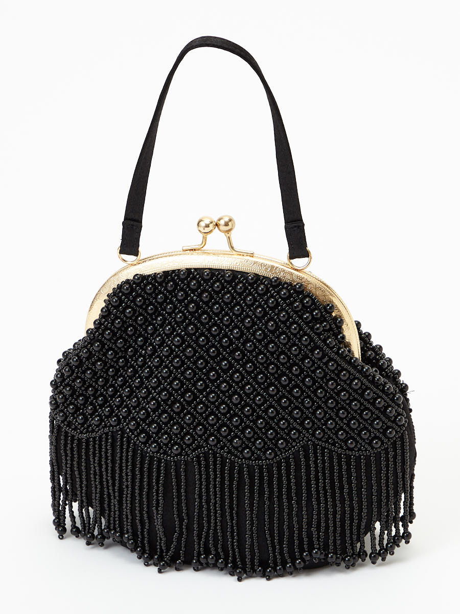 【ラスト1点】パール刺繍ハンドバッグ|ブラック