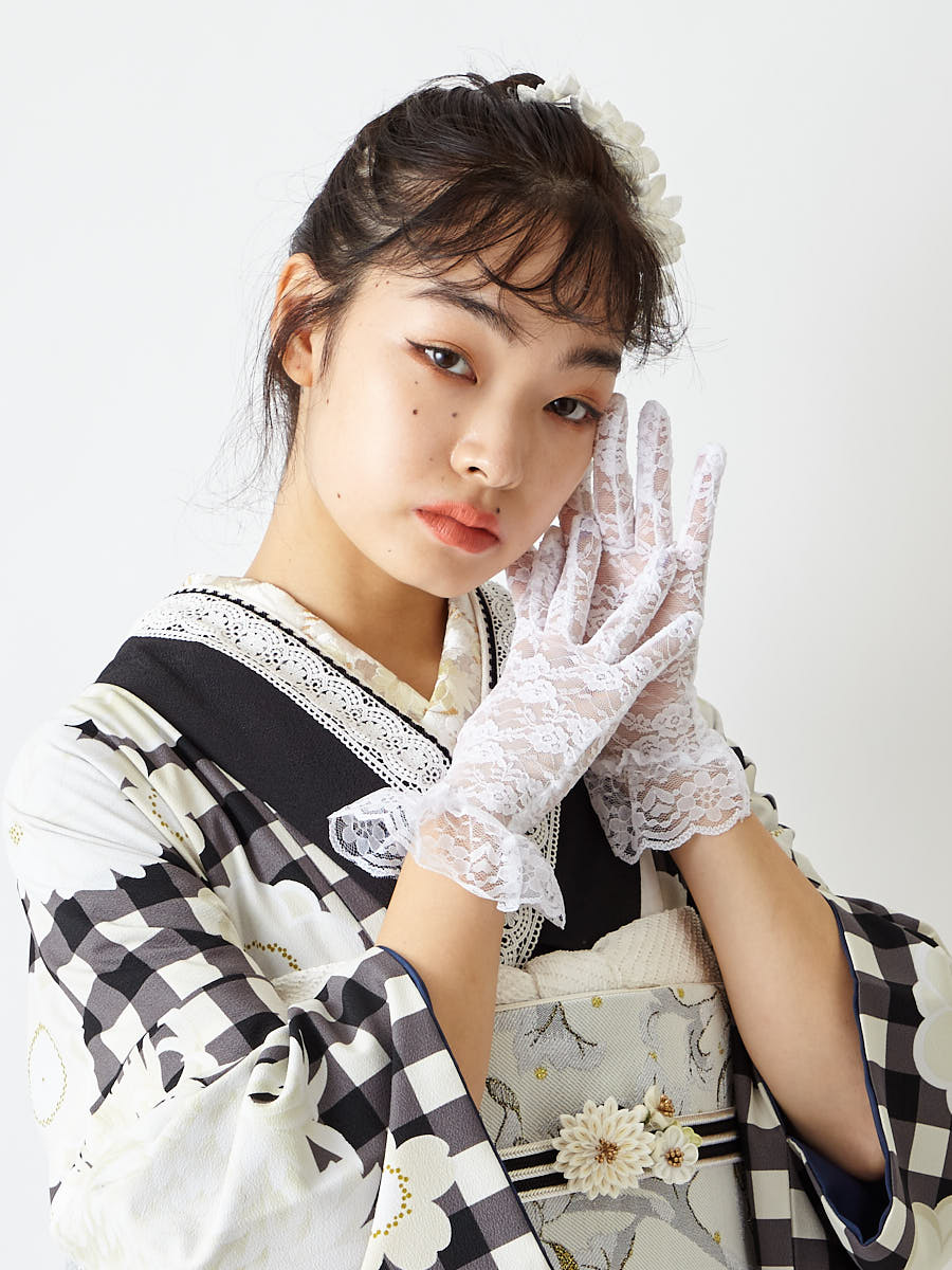 フリル付レースグローブ|ホワイト