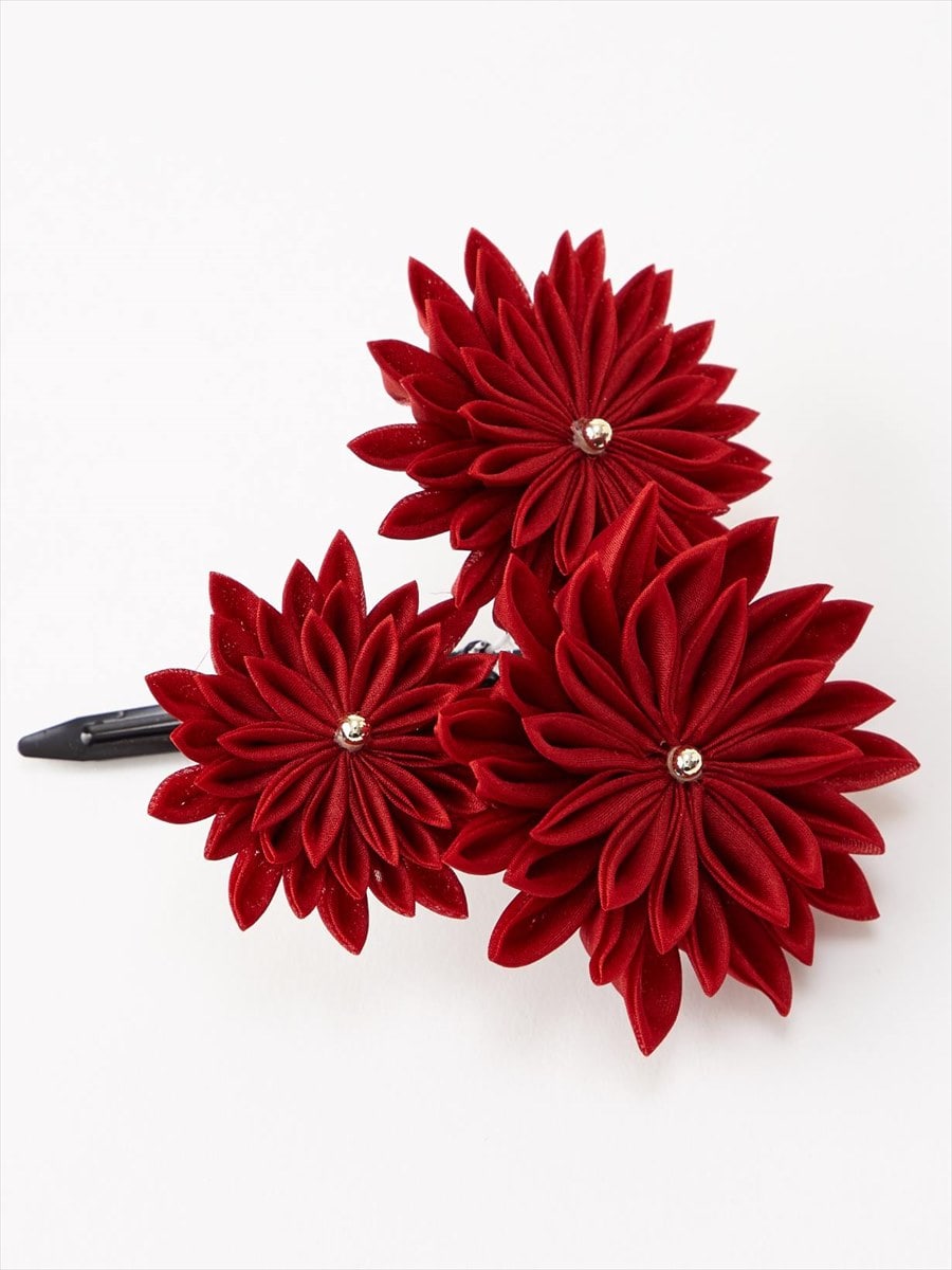 ヘアクリップ「剣菊つまみ」|レッド