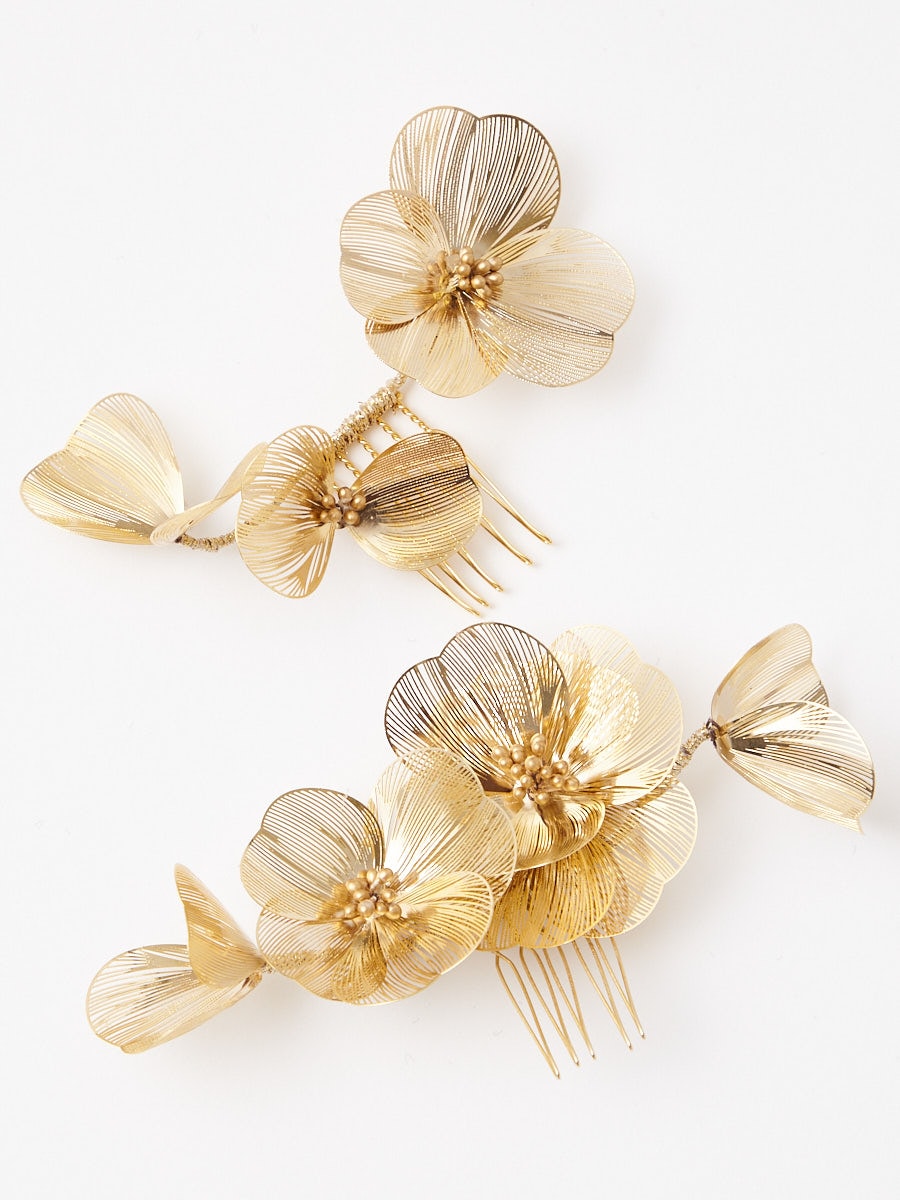 メタルフラワーコーム|ゴールド