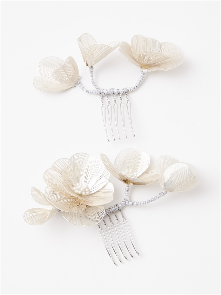 メタルフラワーコーム|シルバー