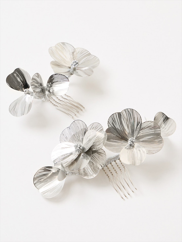メタルフラワーコーム|ライトグレー