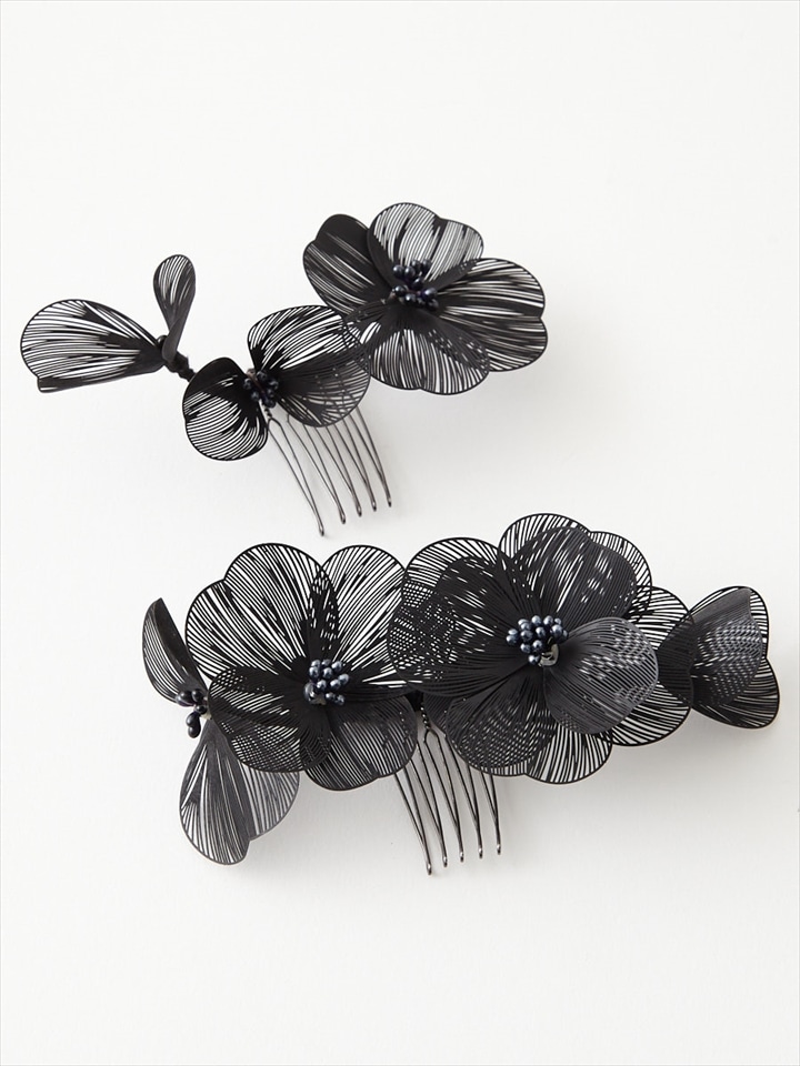 メタルフラワーコーム|ブラック