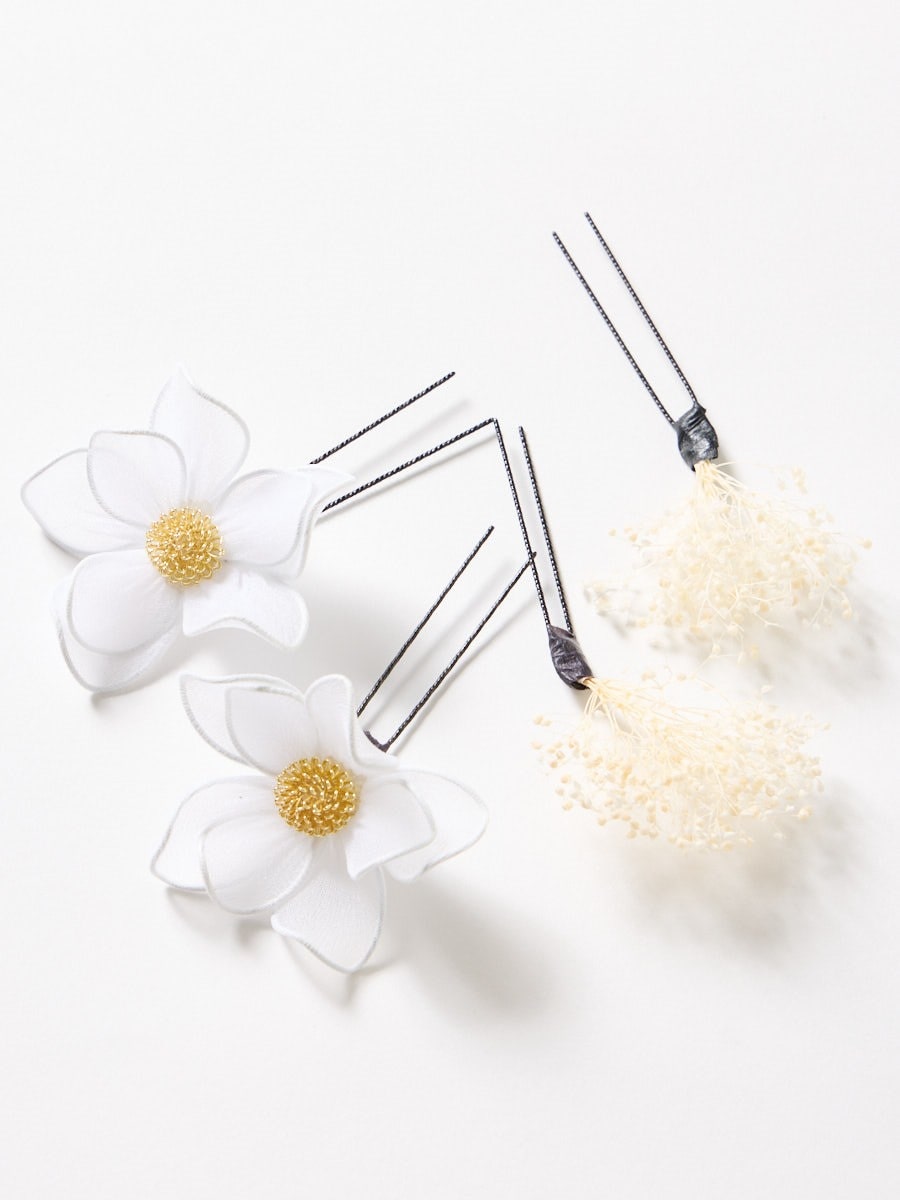 【ラスト1点】メッシュ花 Ｕピンセット|ホワイト