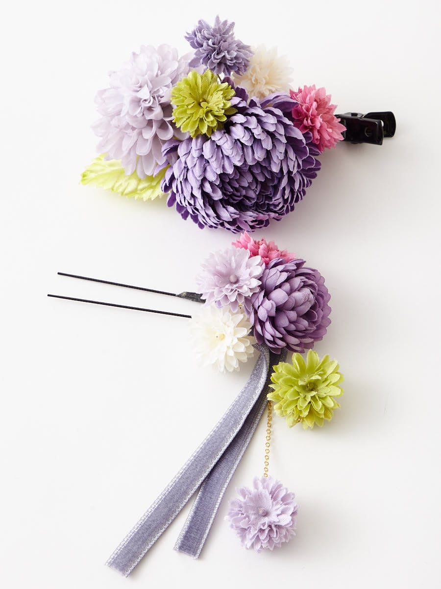 【ラスト1点】ぽんぽん菊クリップ|パープル