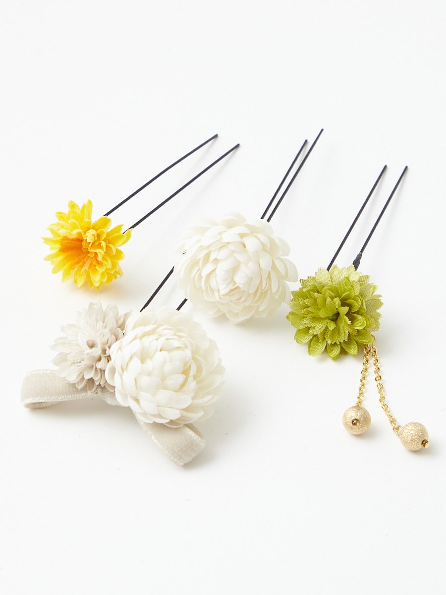 【ラスト1点】ぽんぽん菊Uピン|オフホワイト