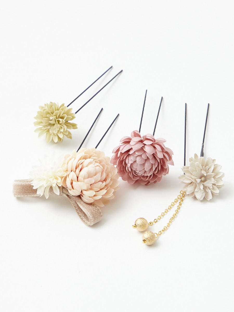 【ラスト1点】ぽんぽん菊Uピン|ベージュ