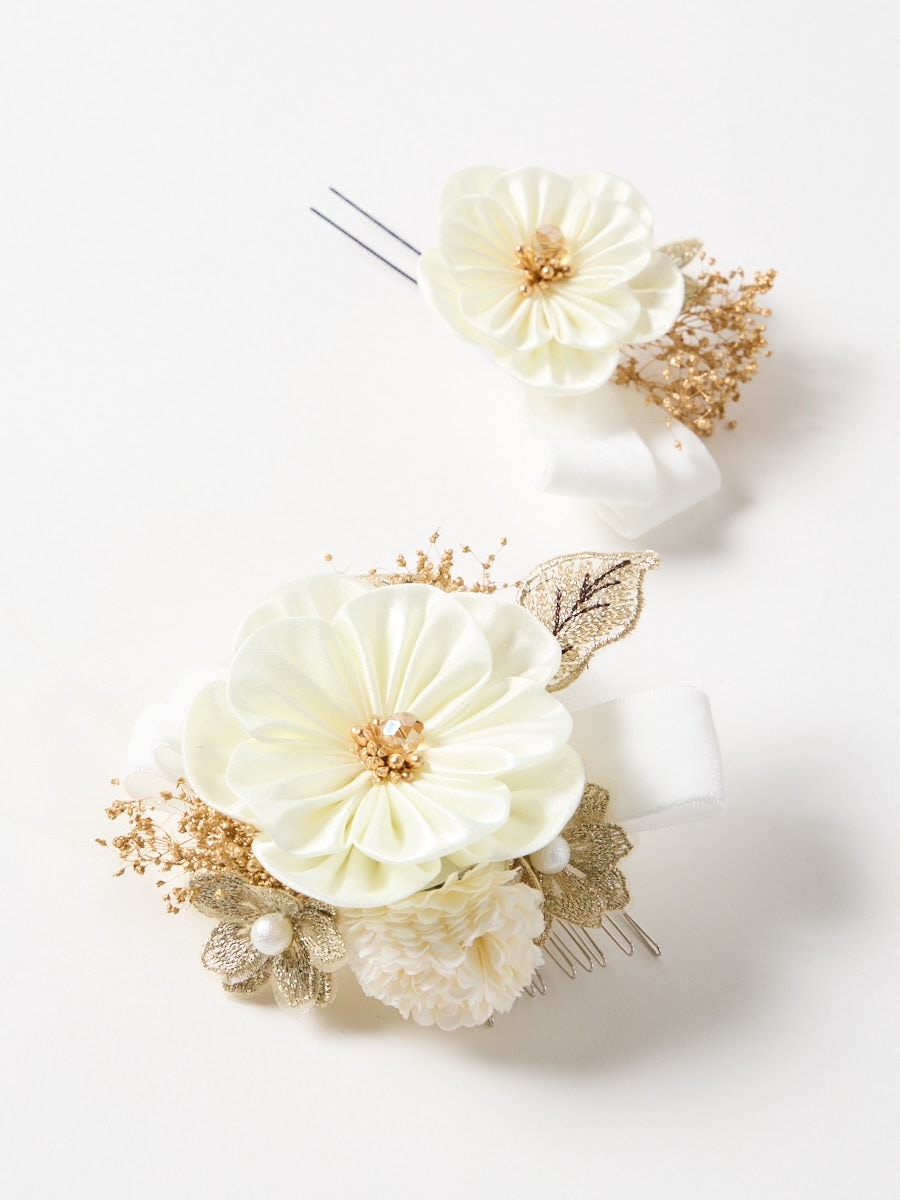 【残りわずか】髪飾り「つまみリボンチュール」|ホワイト