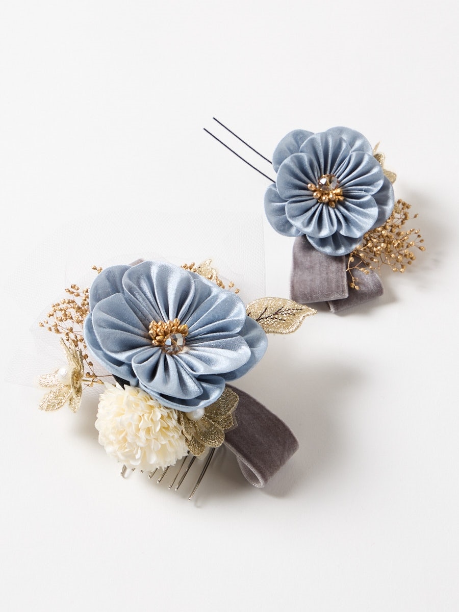 【残りわずか】髪飾り「つまみリボンチュール」|ブルーグレー