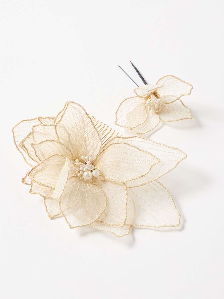 【残りわずか】髪飾り「オーガンジー刺繍コーム」|オフホワイト