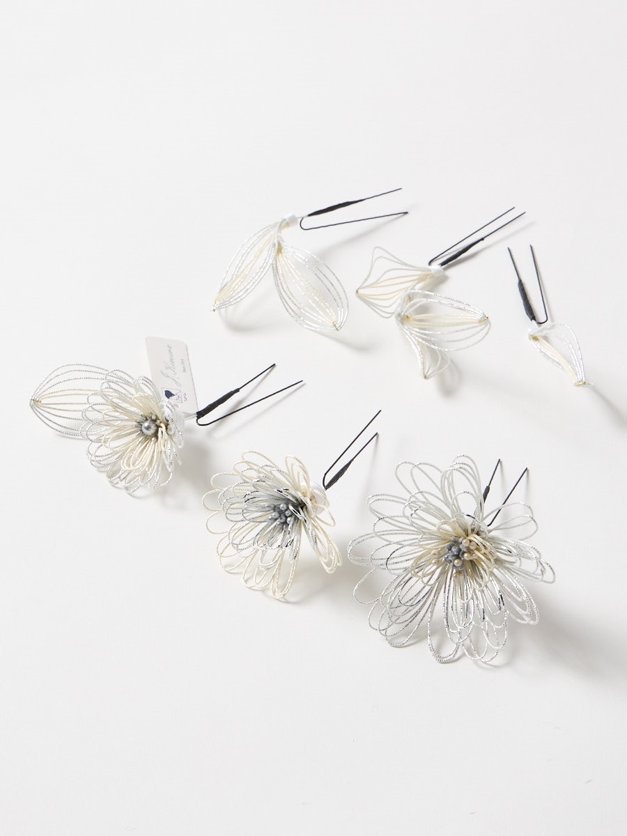 【ラスト1点】髪飾り「菊水引Uピン」|シルバー