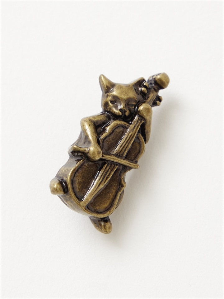 【ラスト1点】チェロ弾きの猫帯留|ブロンズ