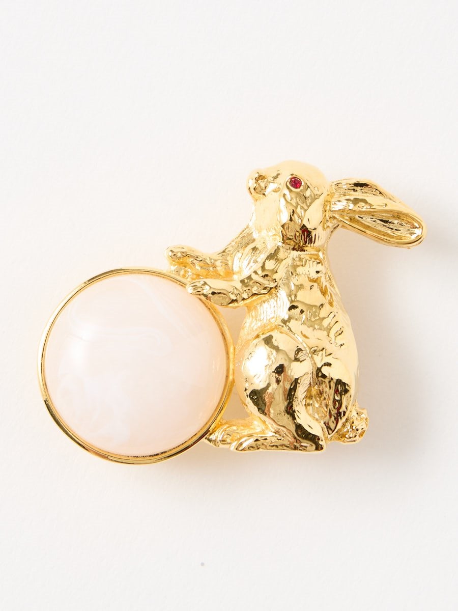 帯留「月見うさぎ」|ゴールド