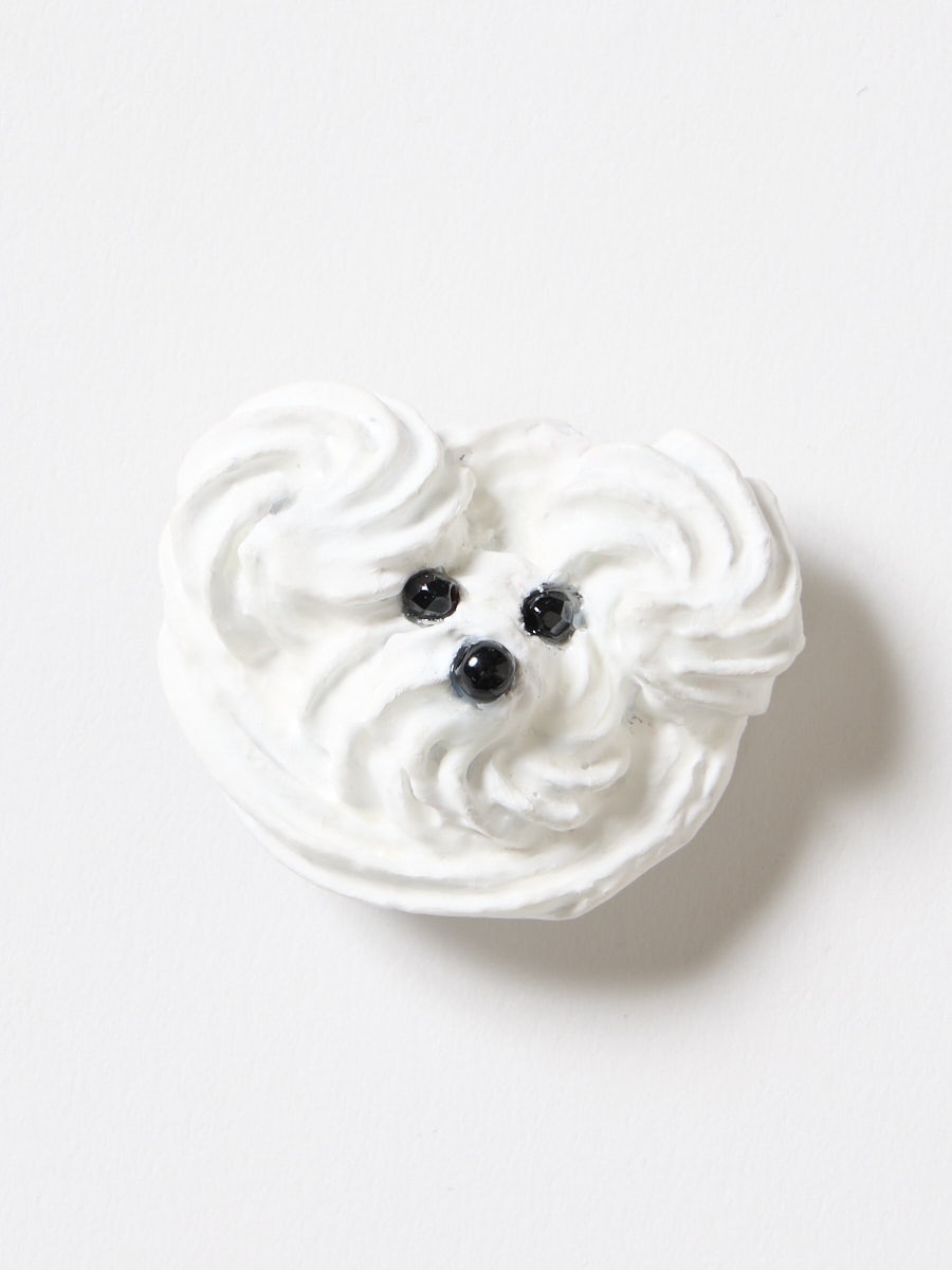 帯留 「ホイップわんこ」|ホワイト