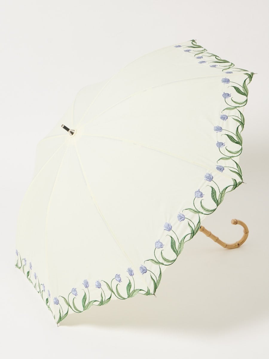 【晴雨兼用傘】チューリップ刺繍|ホワイト