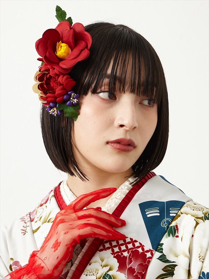 【ラスト1点】まるなみコラージュかんざし|レッド